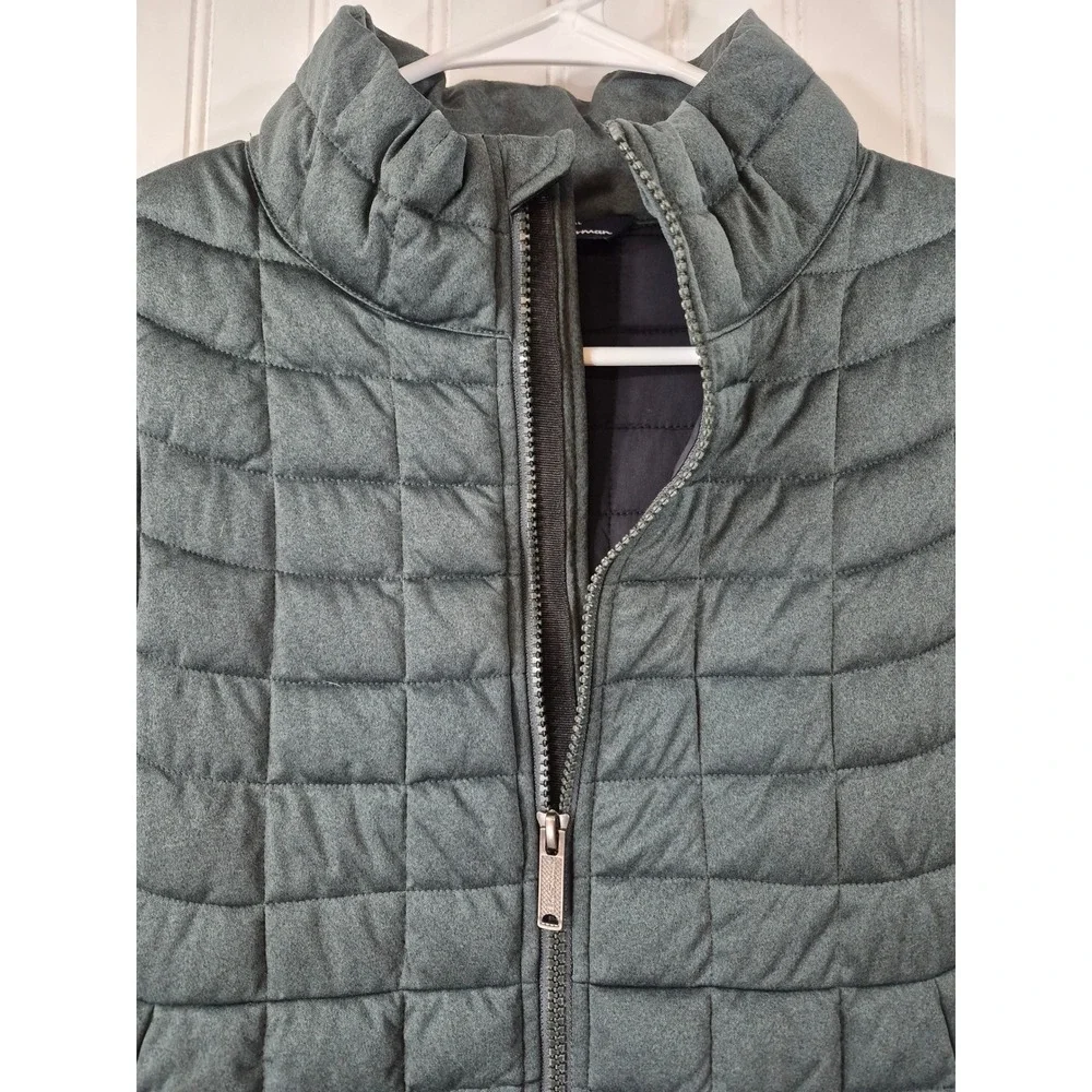 Ben Sherman Mens Quilted Puffer Jacket Green Grid Full Zip Stand Collar Medium